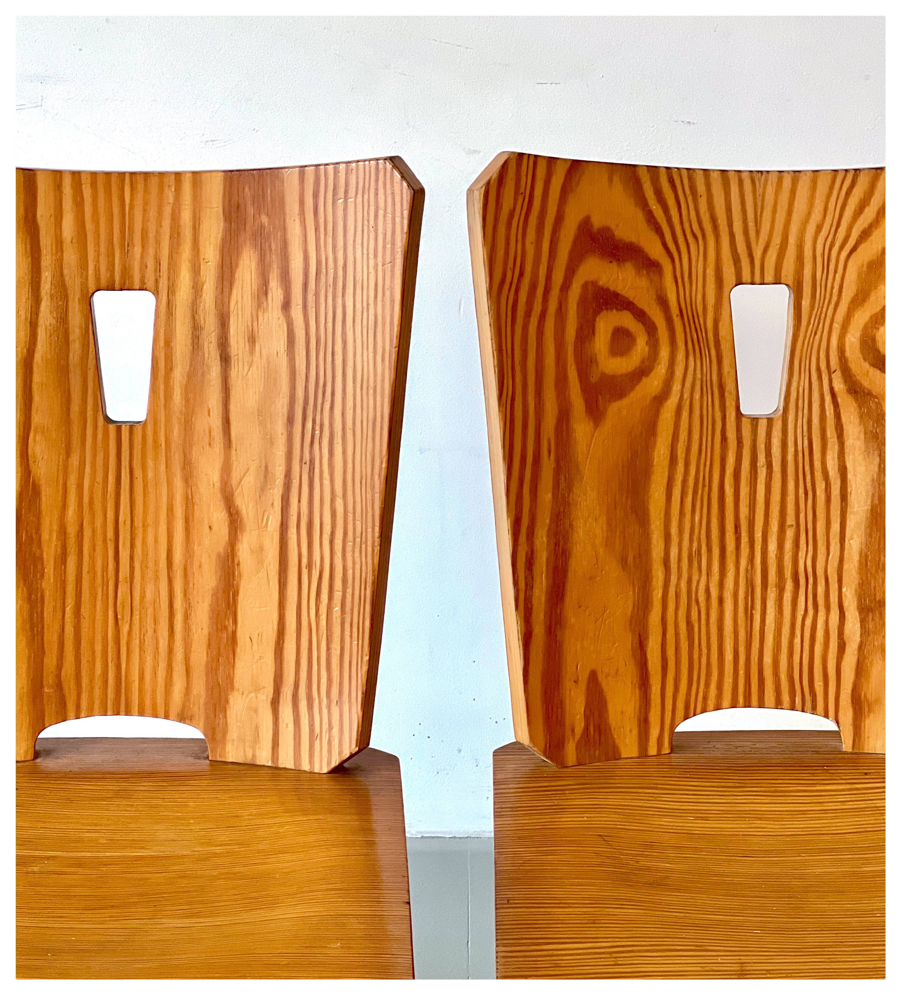 Vintage brutalist pine chairs