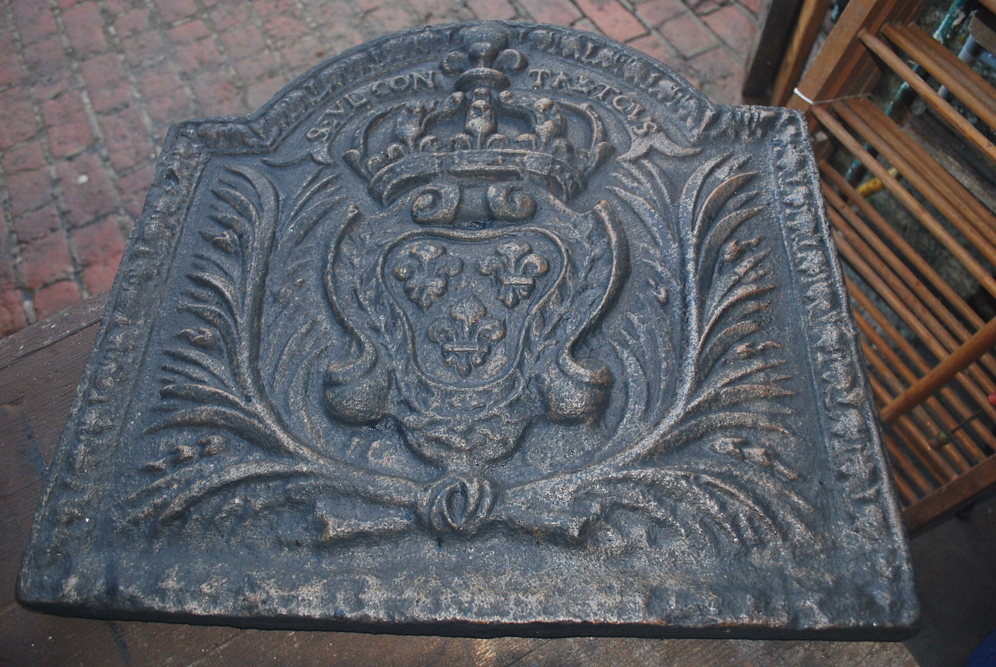 Old cast iron fireplace plate