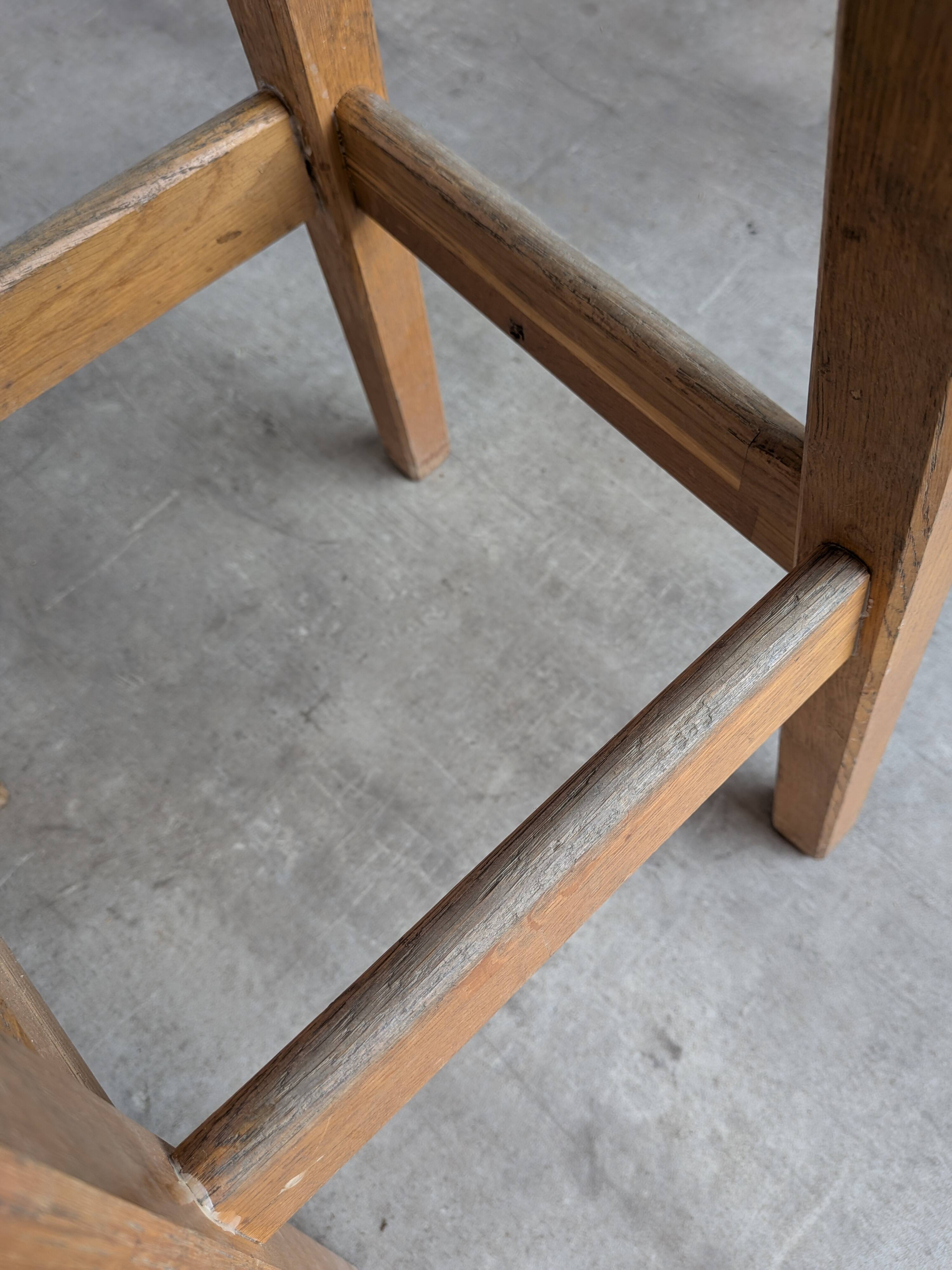 Vintage Oak Bar Stool: 1980s Yugoslavian Industrial High Chair