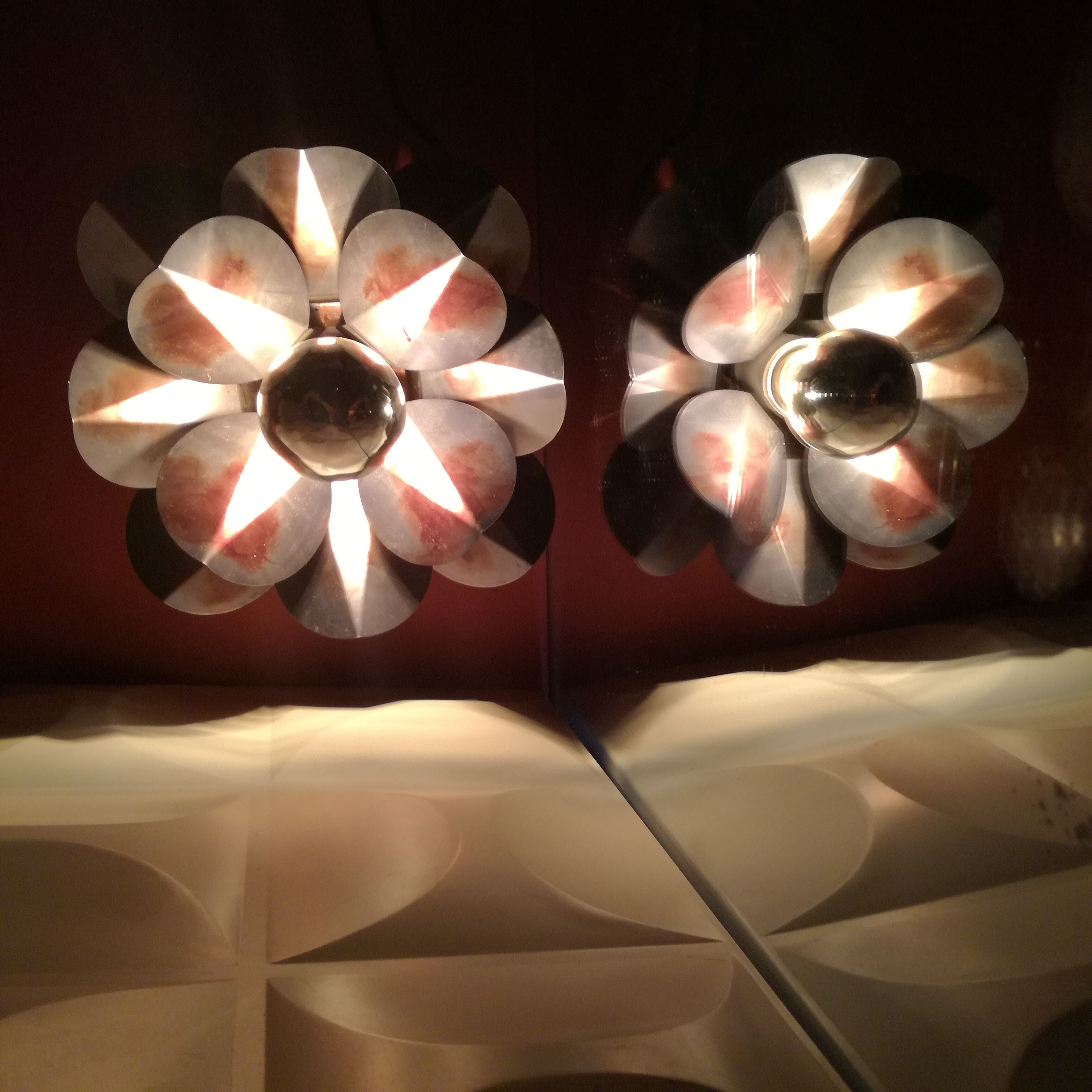 Stylized aluminum flower wall lamps from 1970