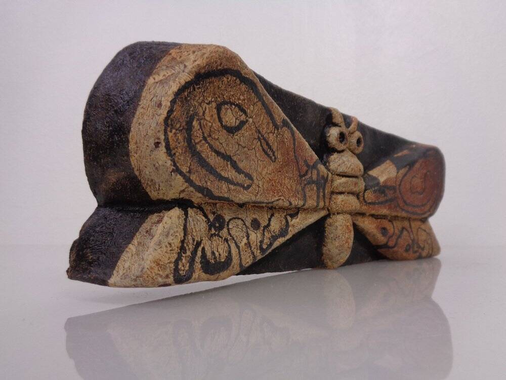 Studio ceramic butterfly wall plaque by Gerhard Liebenthron, Germany, 1982.