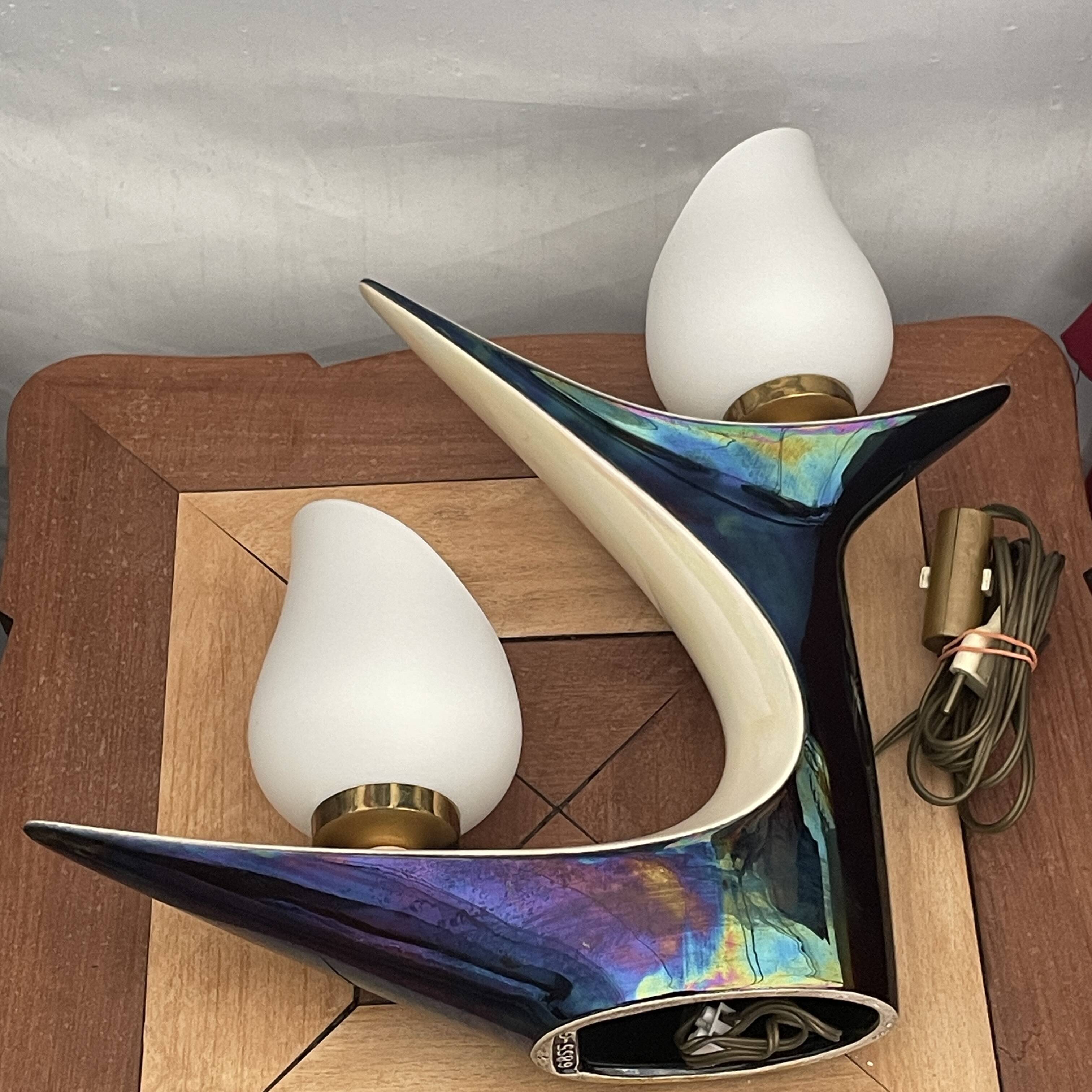 Lampe en céramique irisée Verceram, années 1950