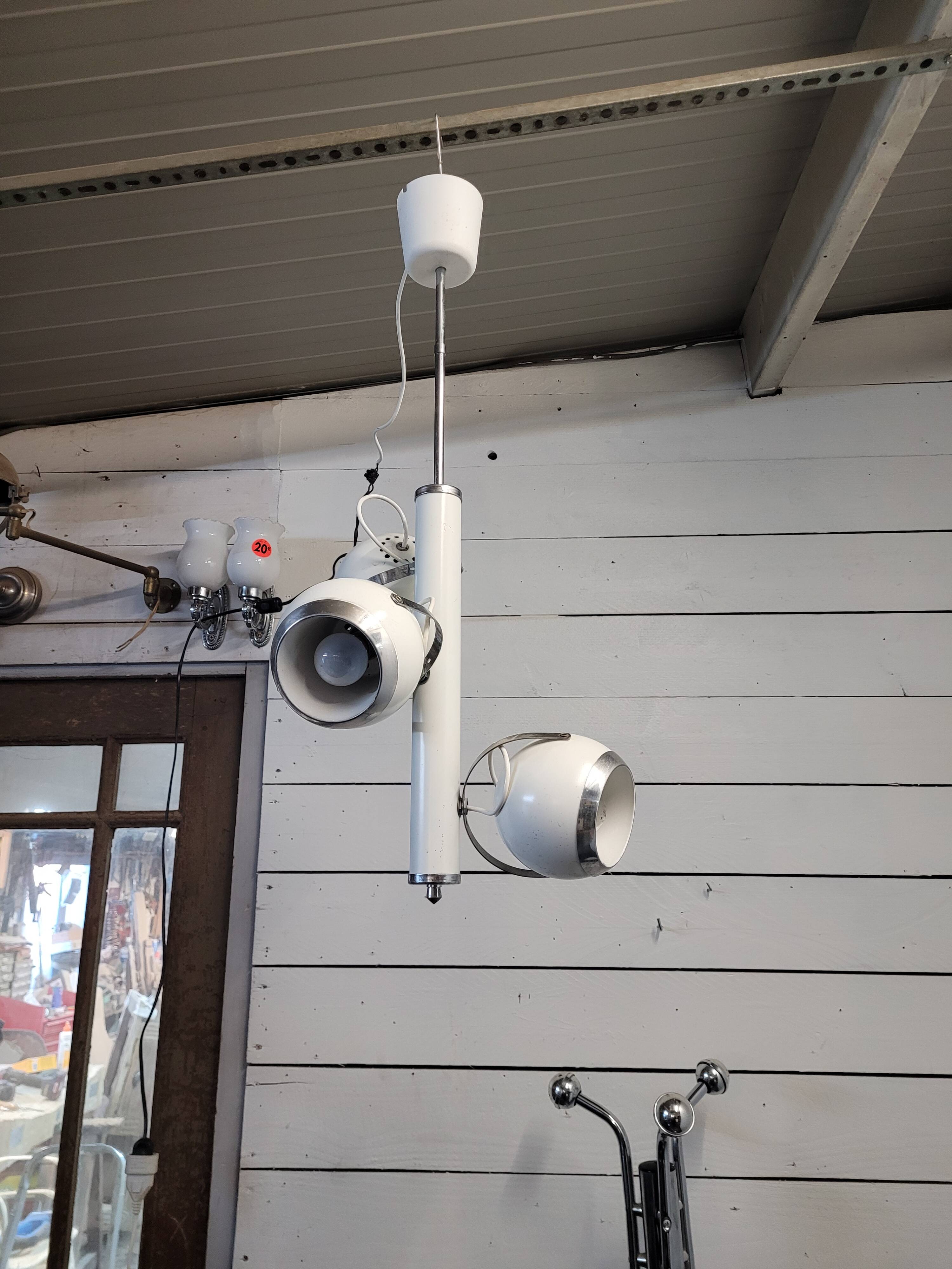 Vintage eyeball pendant chandelier with 3 lacquered reflectors