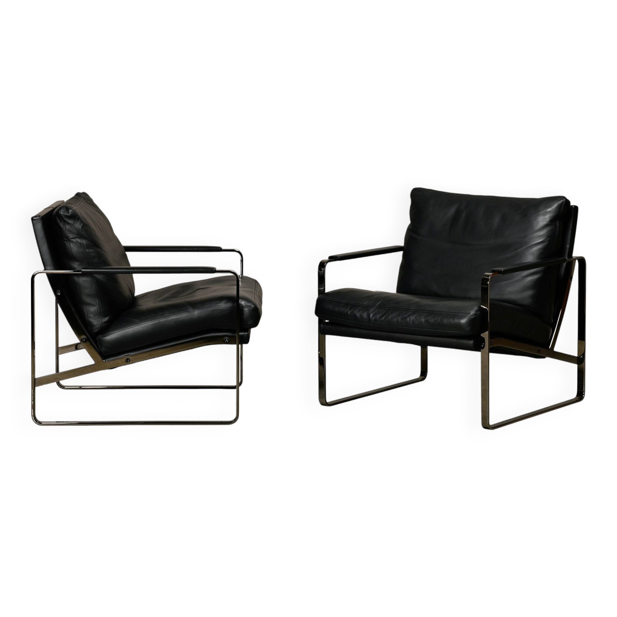 Preben Fabricius Black Leather Lounge Chairs Model 710, Walter Knoll