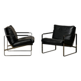 Preben Fabricius Black Leather Lounge Chairs Model 710, Walter Knoll