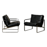 Preben Fabricius Black Leather Lounge Chairs Model 710, Walter Knoll