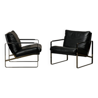 Preben Fabricius Black Leather Lounge Chairs Model 710, Walter Knoll
