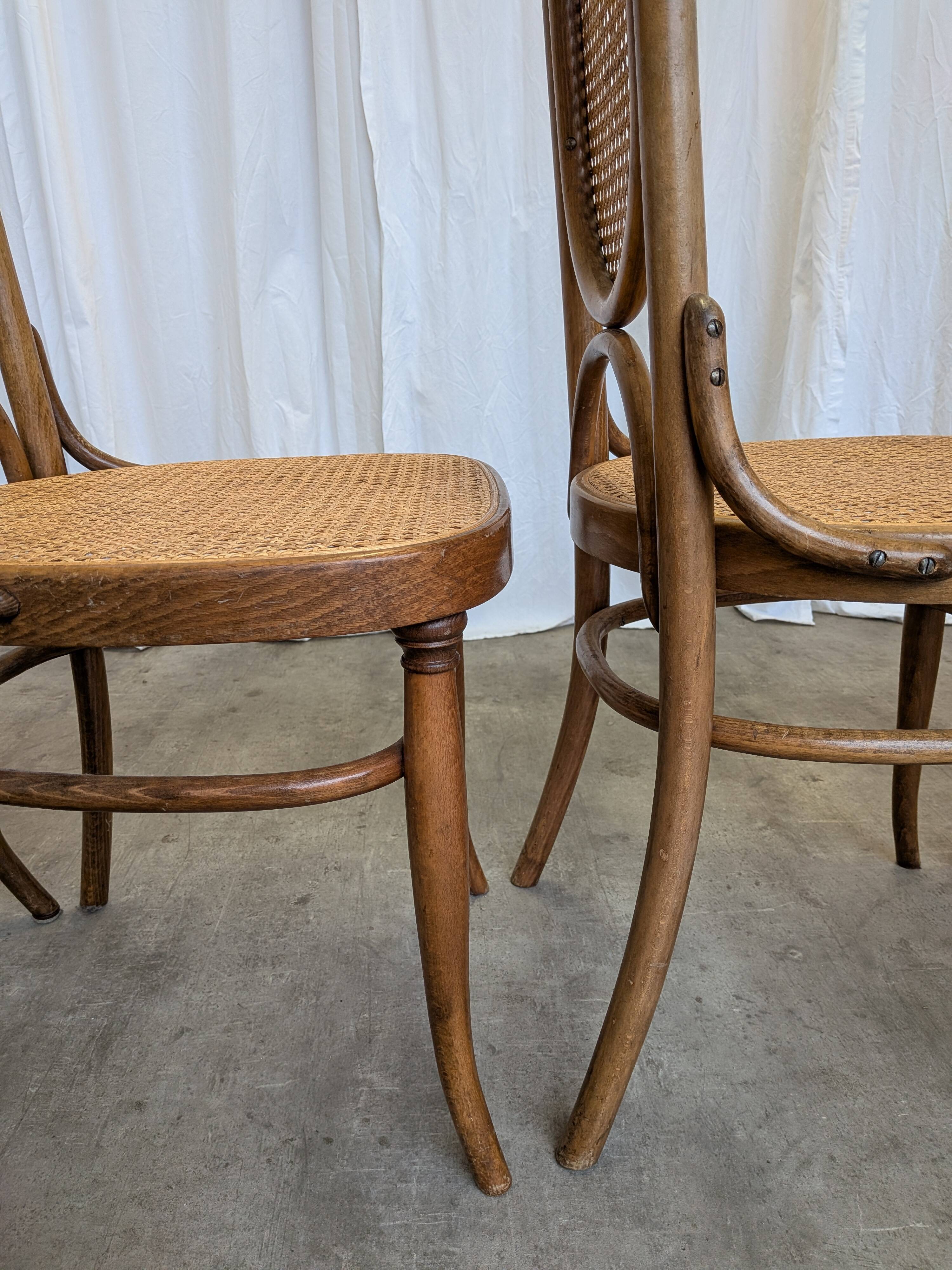 Set of 4 Vintage Bentwood Cane Dining Chair, Thonet Style, 1970s Yugoslavia
