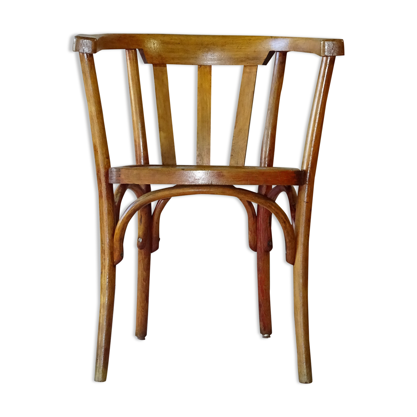 Fauteuil de bureau, bois blond, vers 1930, assise bois