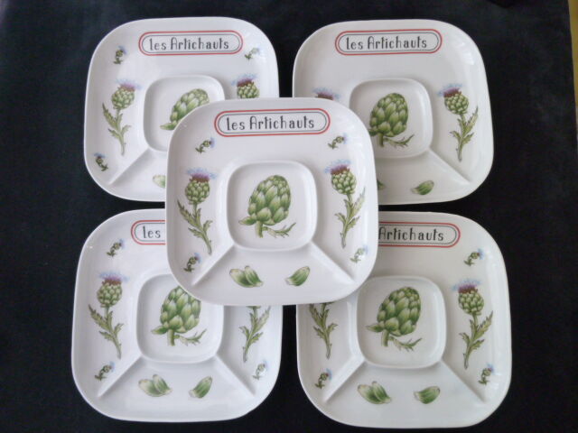 Set of 5 porcelain artichoke plates Creation Florence de Limoges