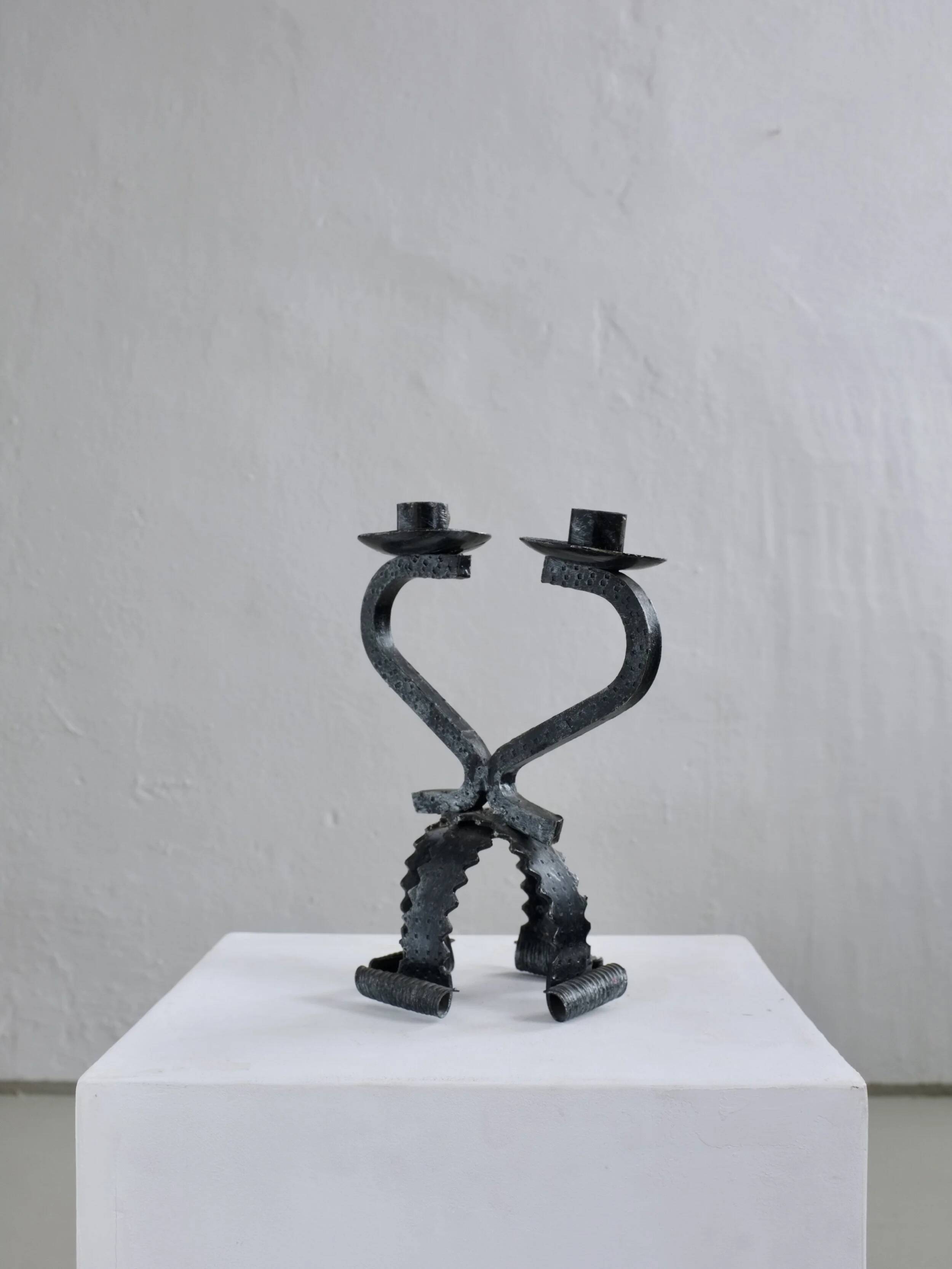 Brutalist sculptural iron candle holder | Netherlands | 1970s