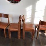 Set of 4 elm chairs and leather, 80s
