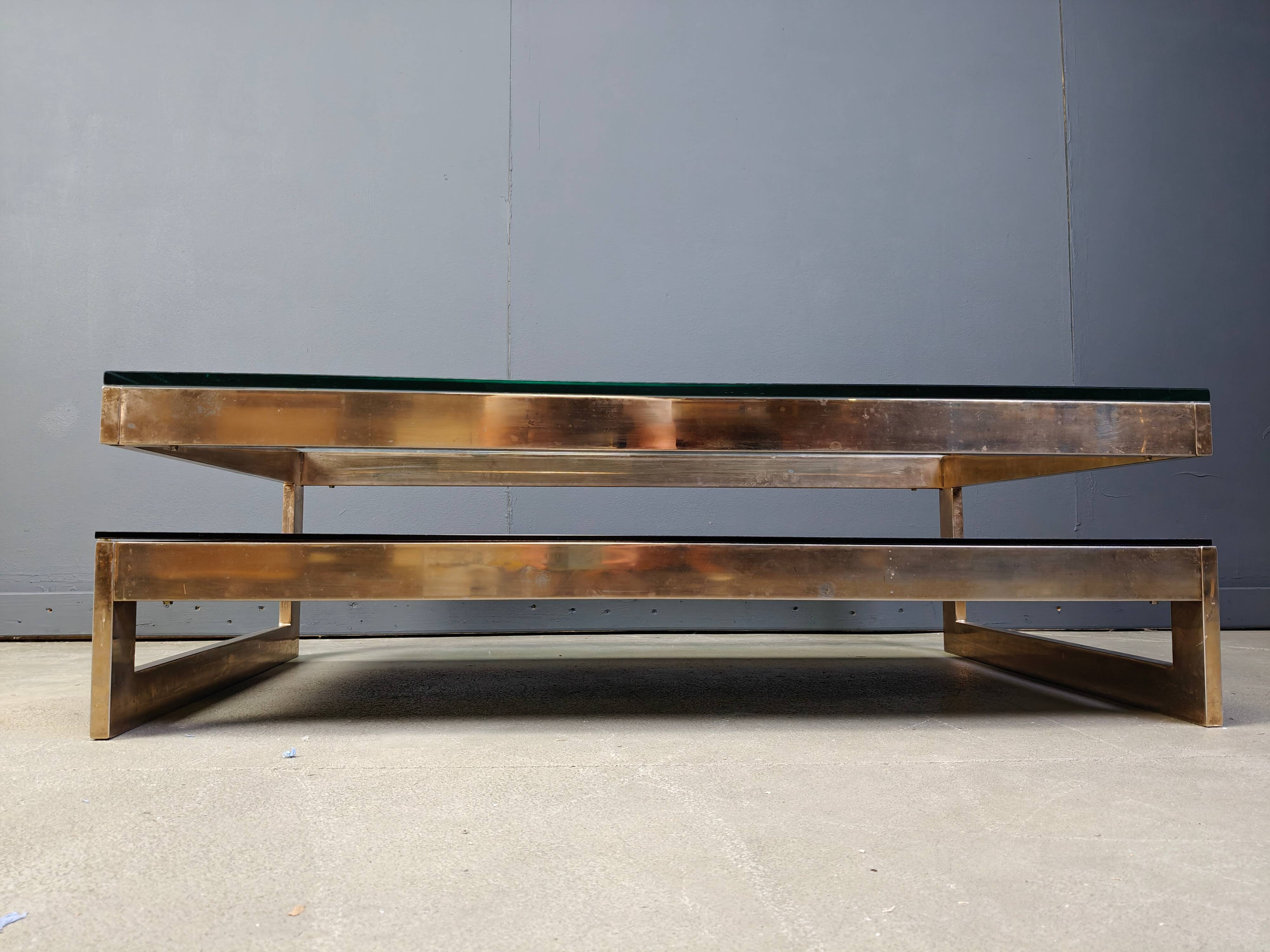 Vintage two-tier coffee table by Belgochrom in 23 carat, 1970s.