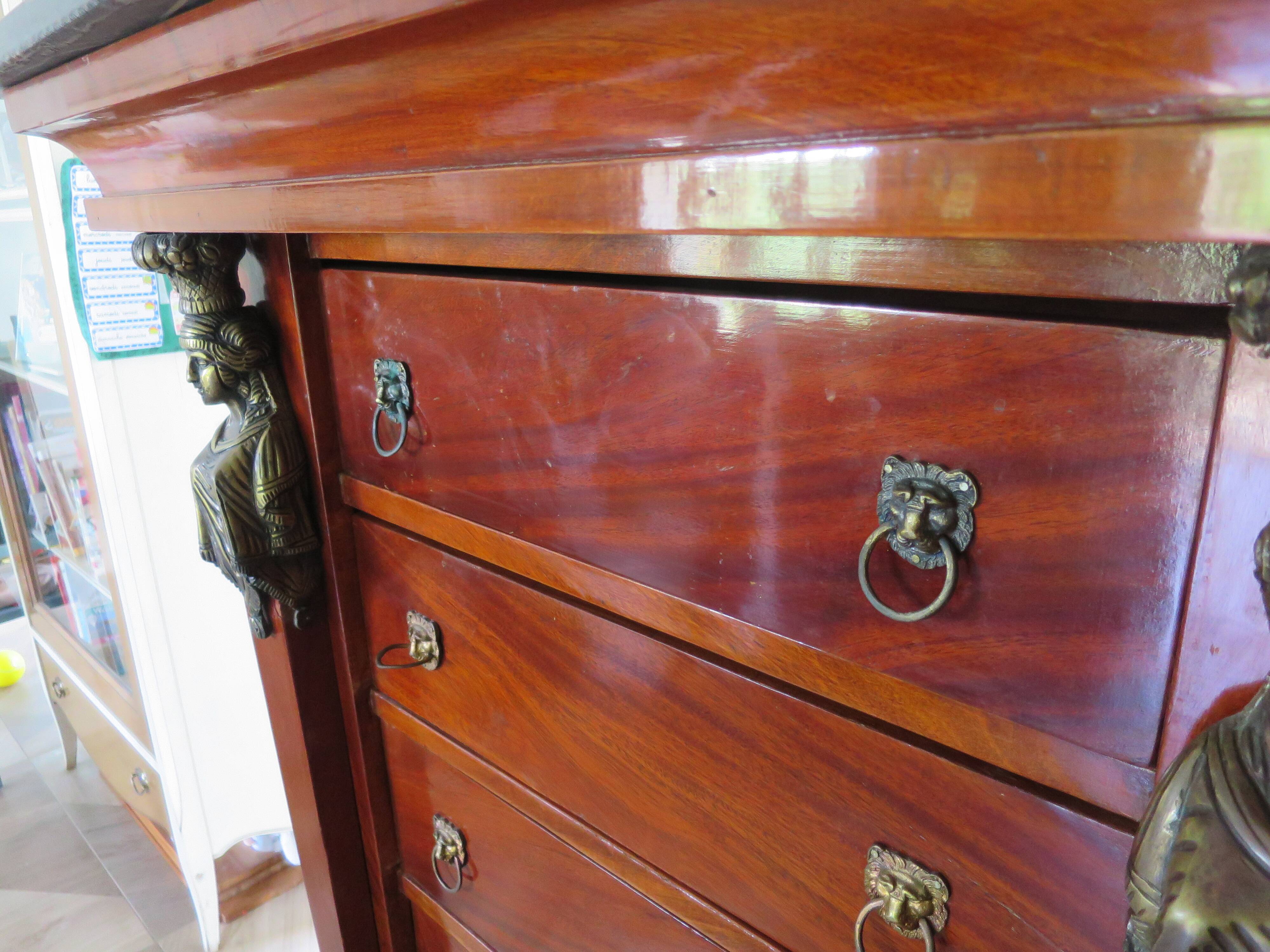 Antique Weekly Planner/Empire Style Commode-Caryatid-Patinated Bronze - 1950