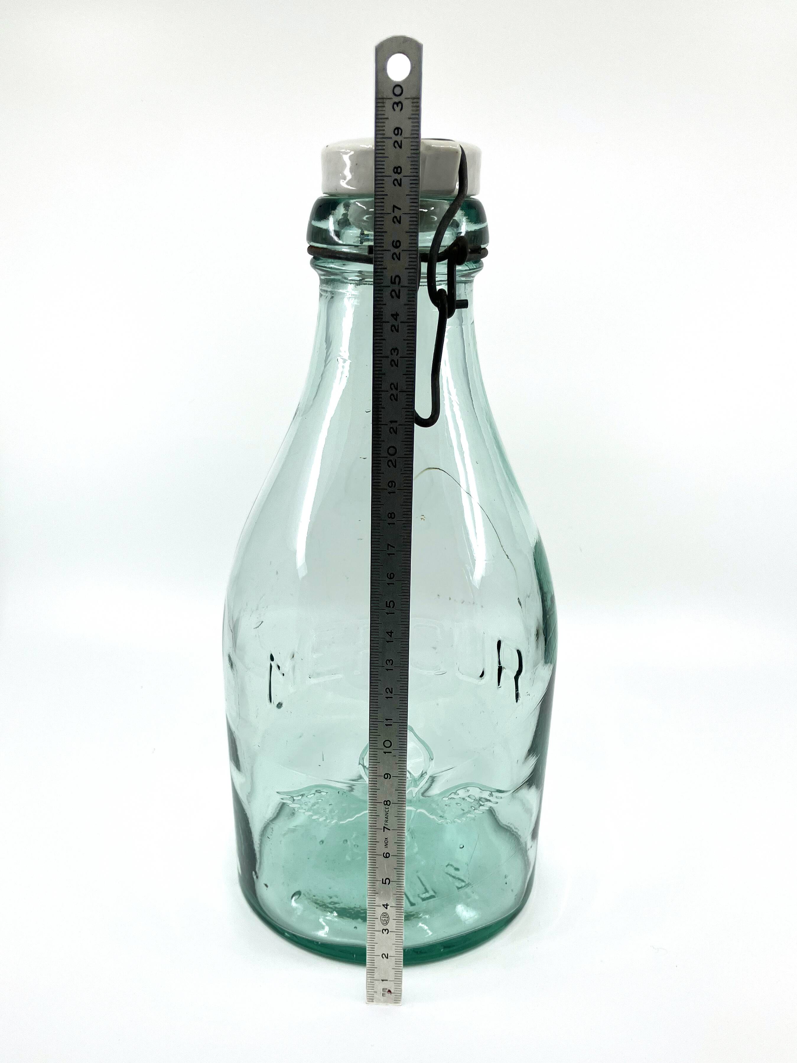 Large "Mercur" glass bottle with ceramic stopper • 2L • 1930