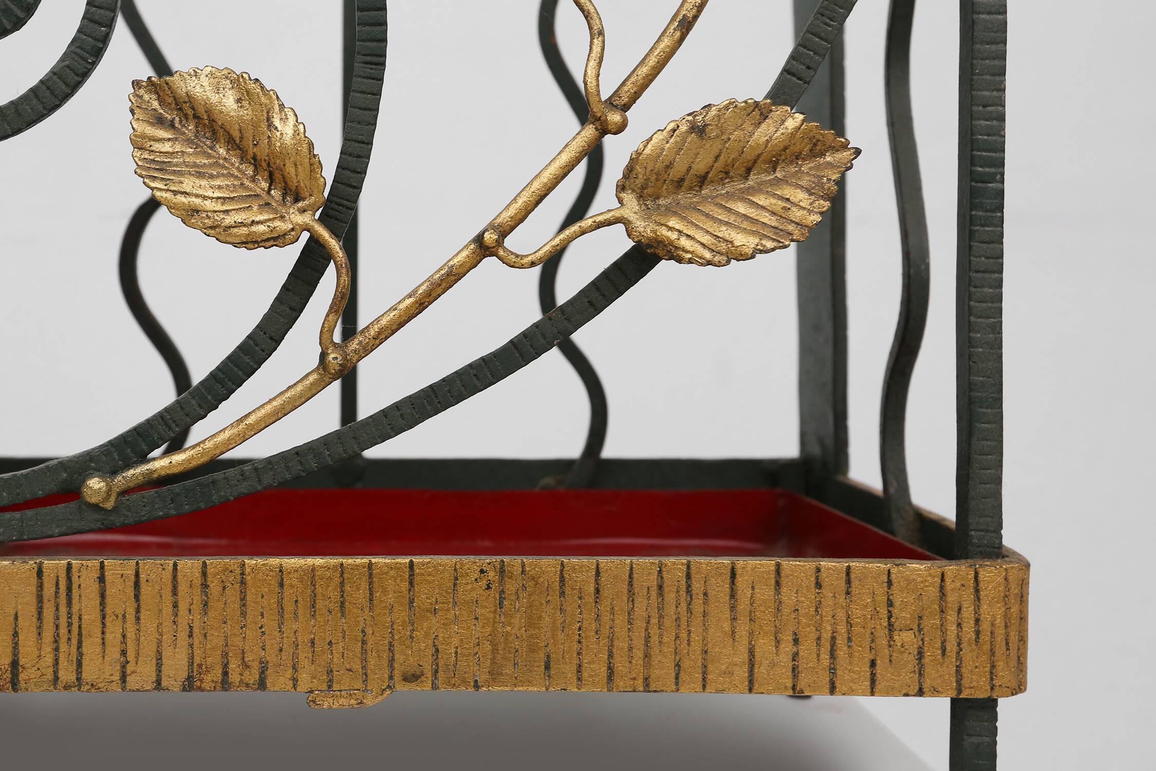 Art deco wrought iron umbrella stand with floral decoration, France ca. 1930