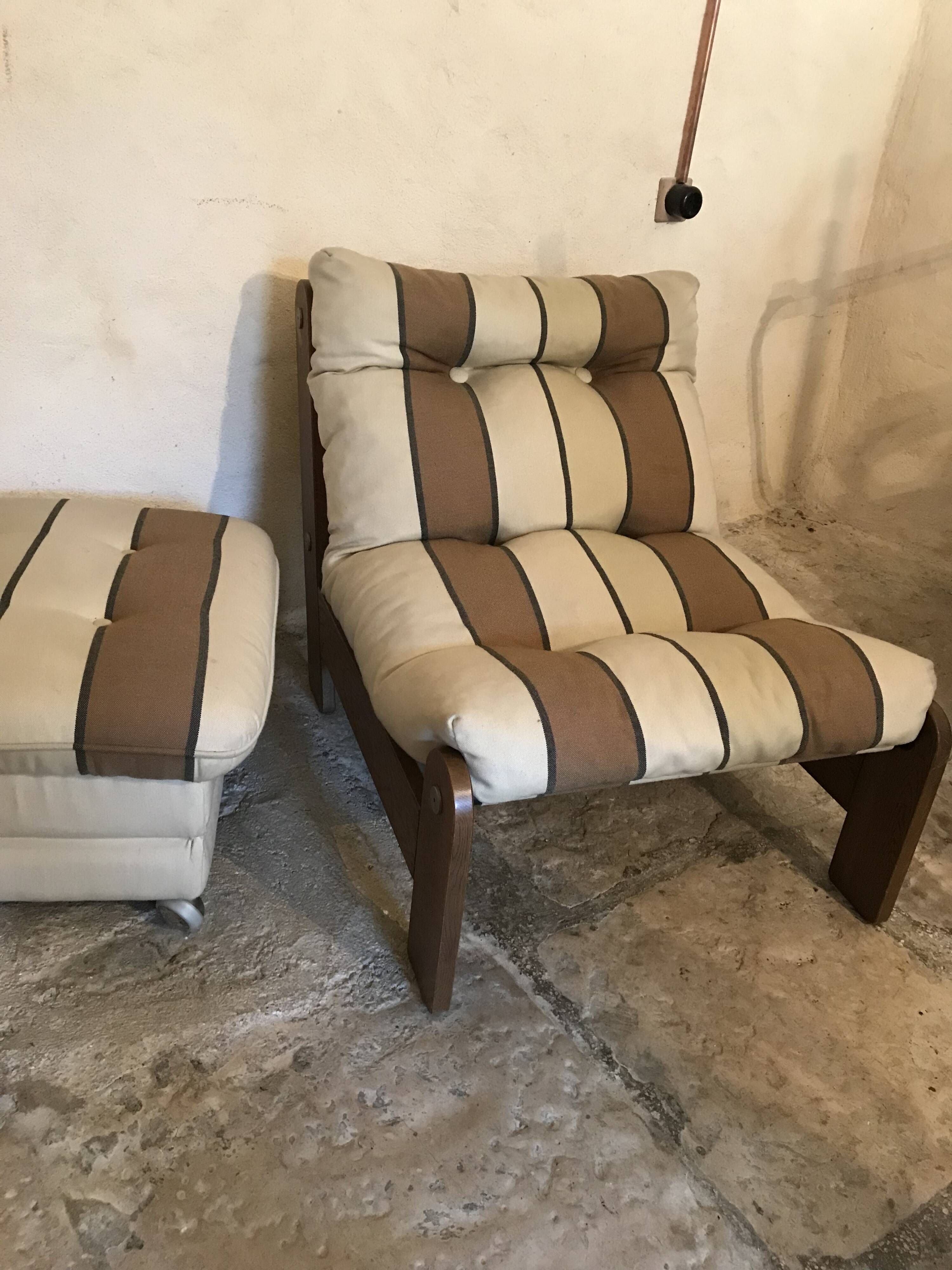 Vintage fireside chair and pouf circa 1980