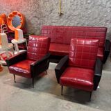 Vintage sofa and 2 armchairs with compass feet