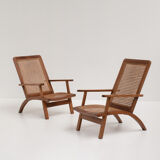 pair of french mahogany and cane armchairs, 1950s