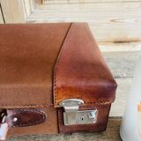 Fabric and leather suitcase