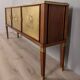 Buffet vintage années 40 en bois bas-reliefs en laiton et marbre design italien