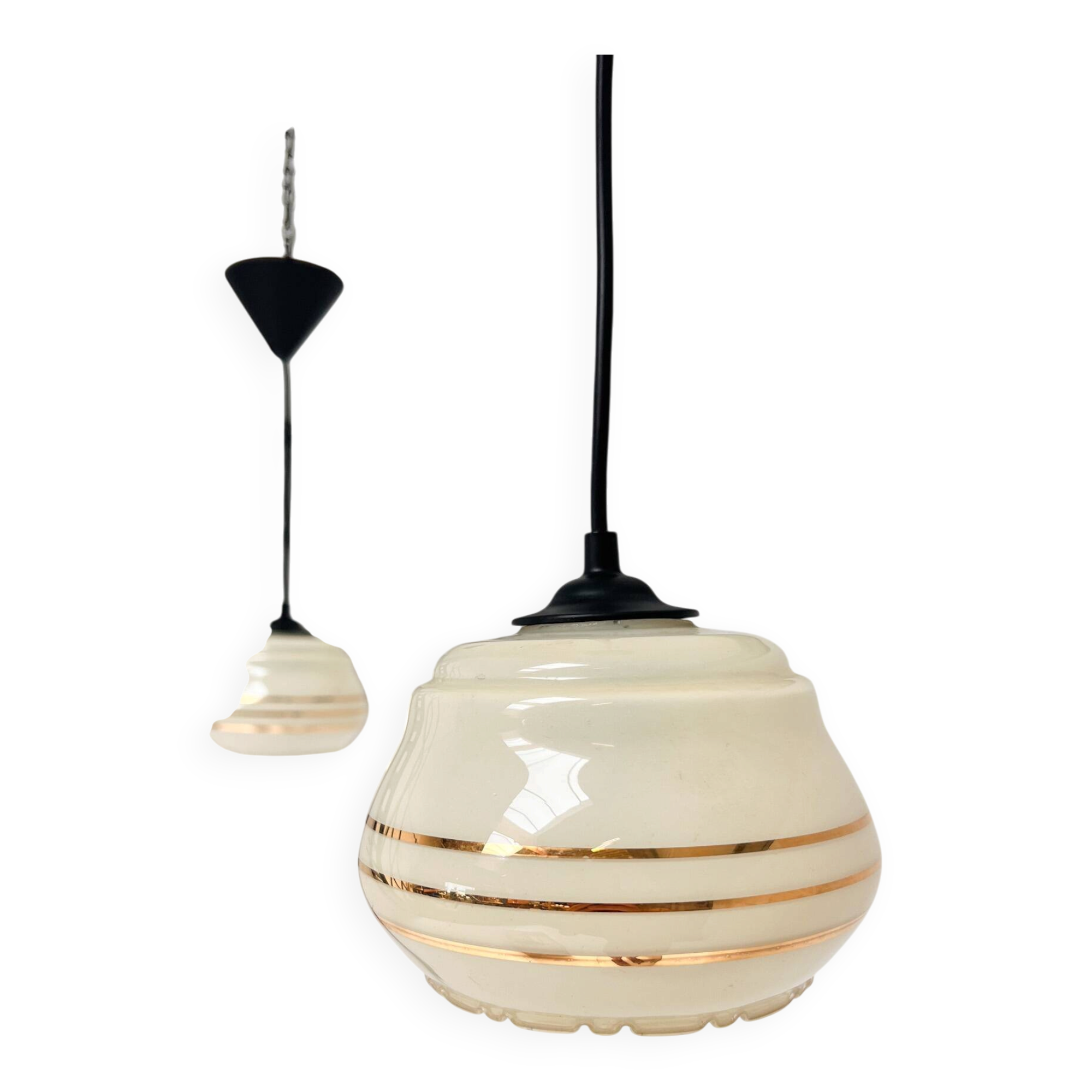Set of 2 vintage beige round ceiling lamps, 1960s