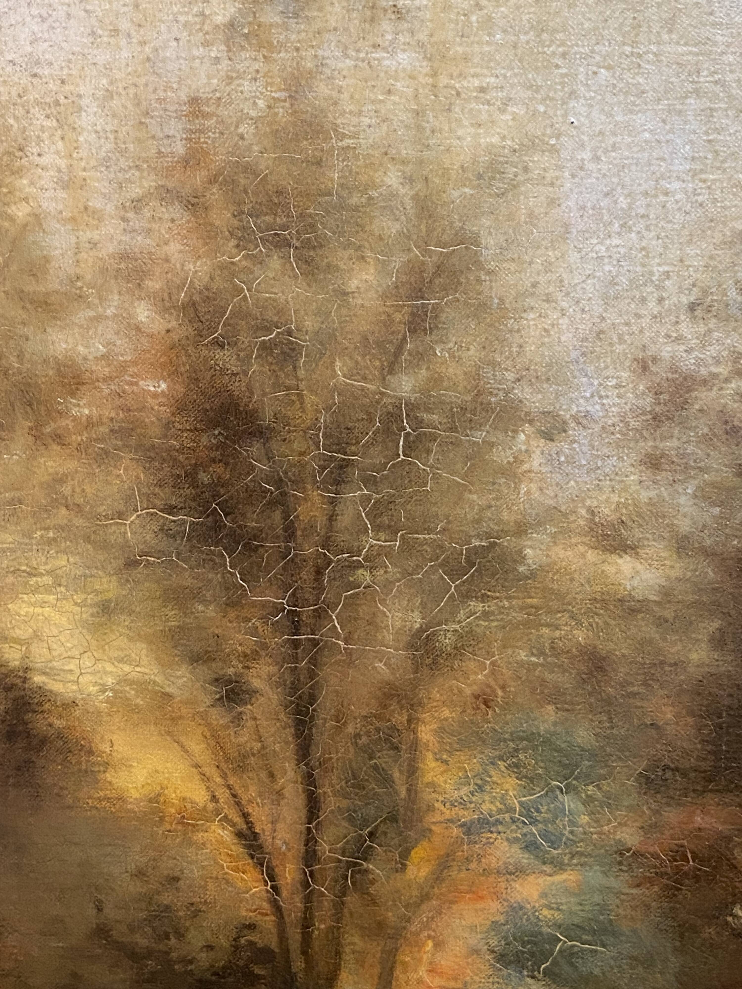 Late 19th century trumeau fireplace mirror painting signed Carlier country path