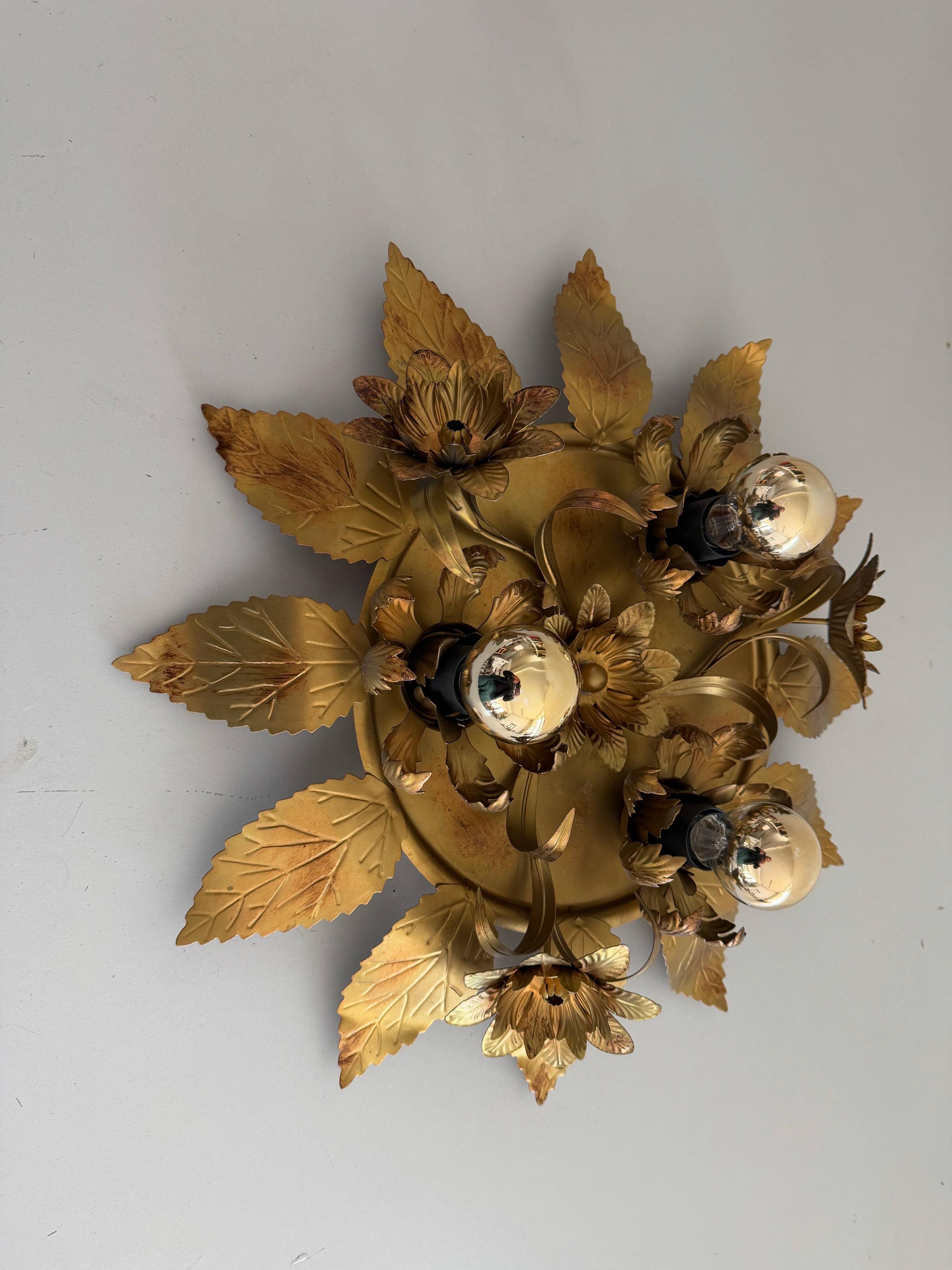 Three-arm flush lamp, brass, Design/One, 1960s, Germany