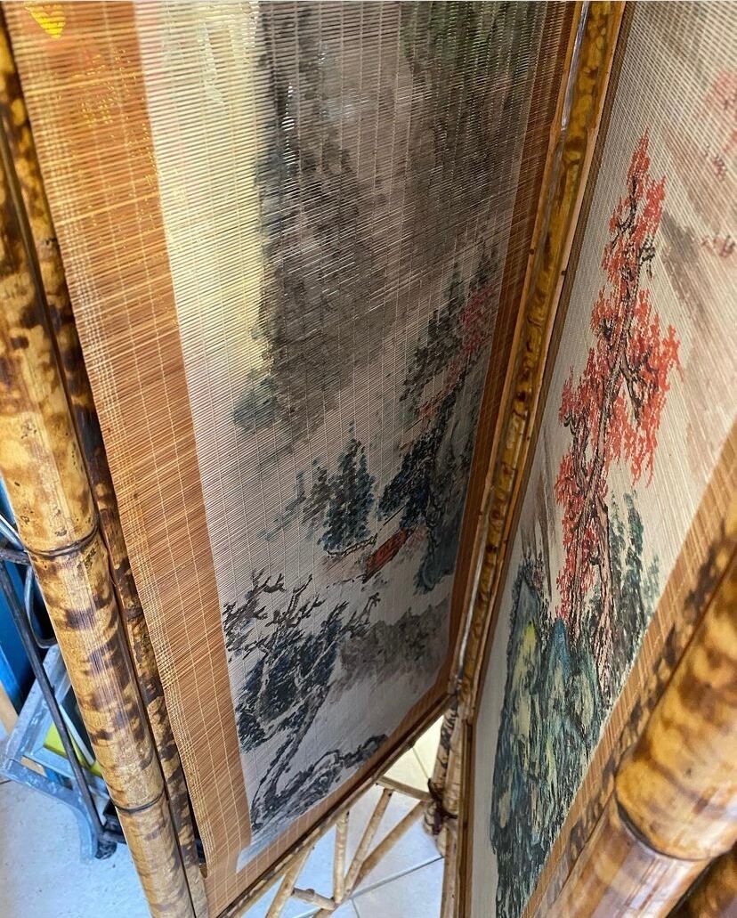 Vintage screen bamboo and rice straw