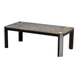 Fossil stone and chrome metal coffee table, Fossile Collection, Switzerland, circa 1980.