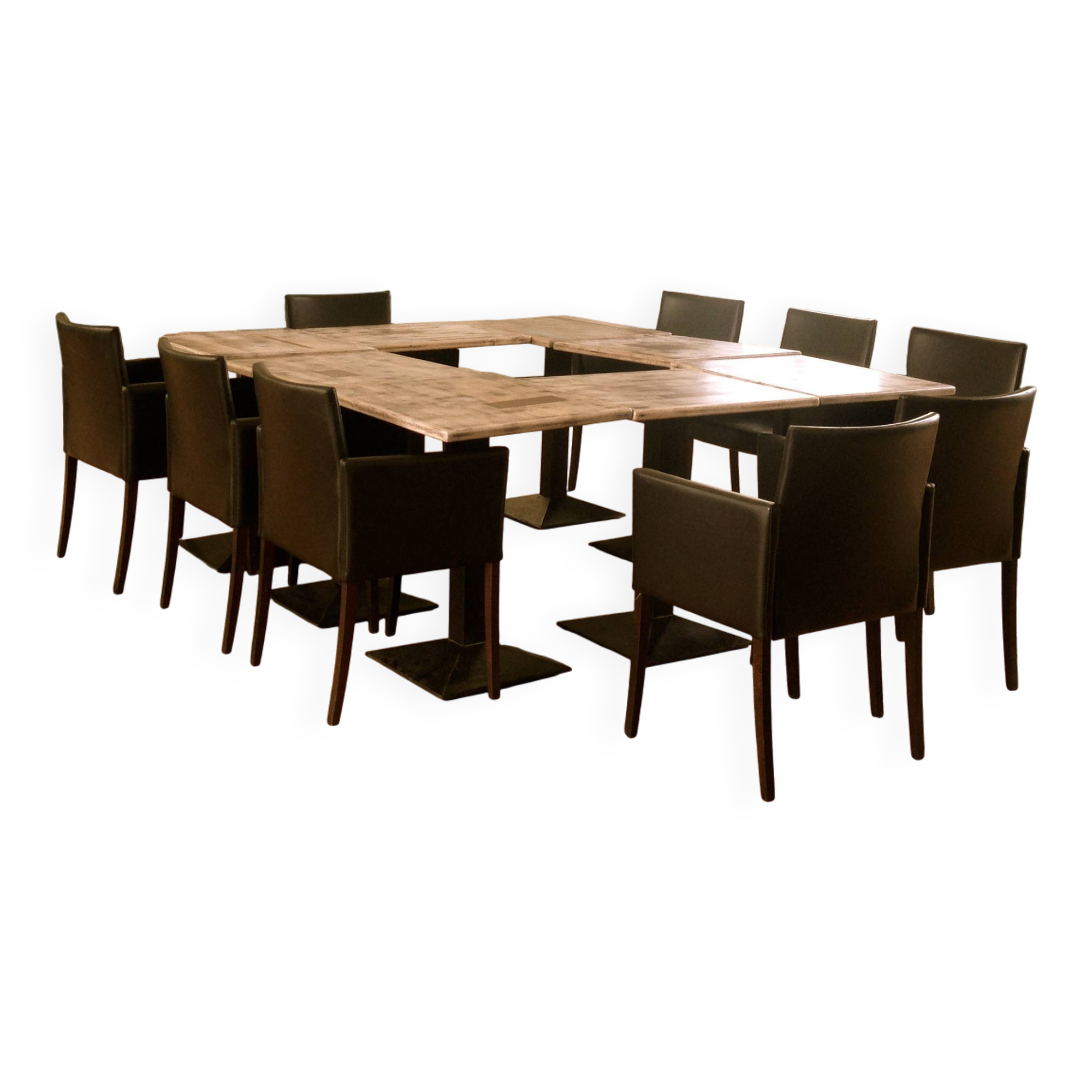 Lot of 15 bistro tables and 15 chairs.