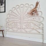 Peacock headboard in white rattan