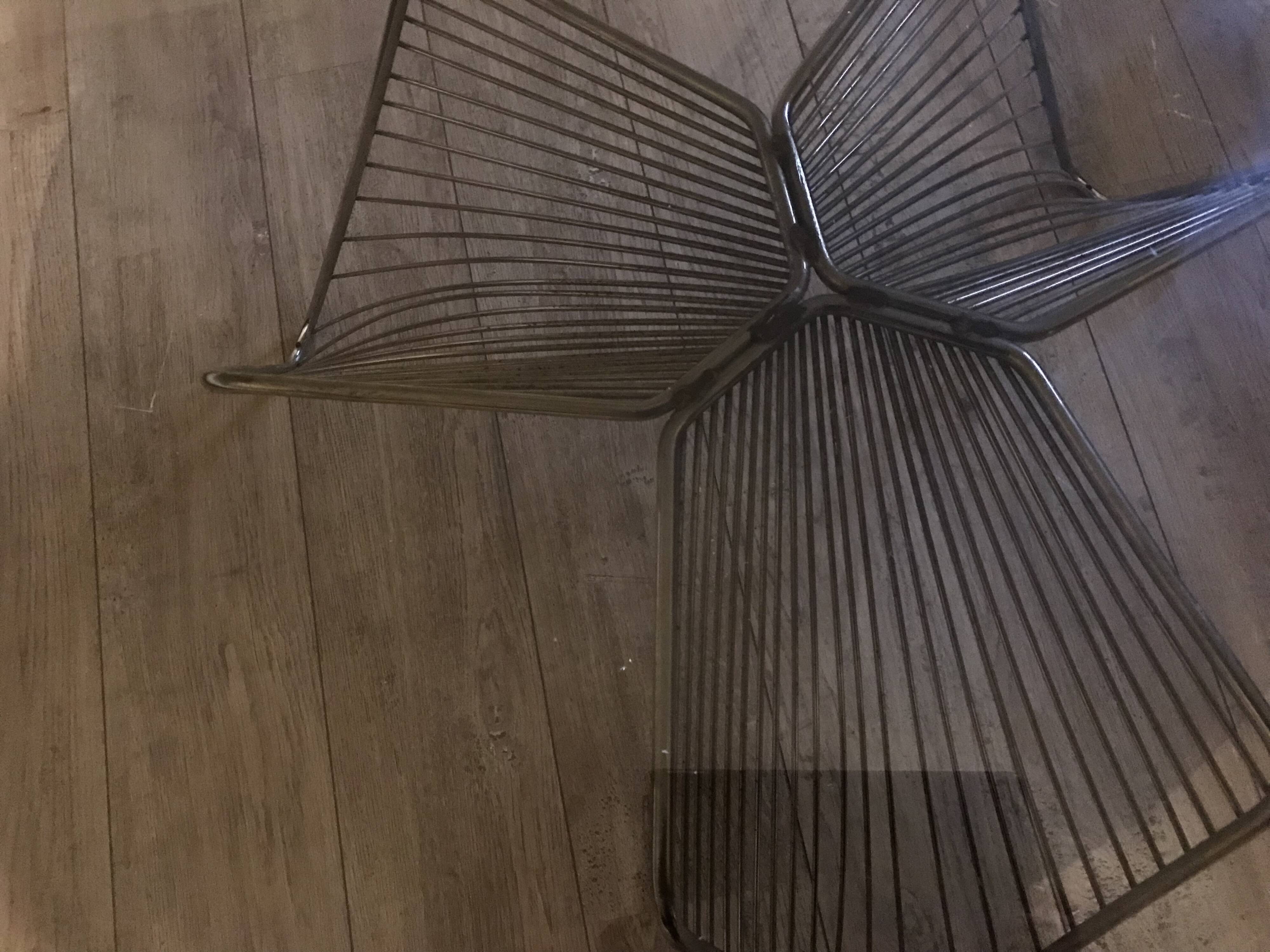 Vintage 1970's coffee table in chrome steel wire and smoked glass