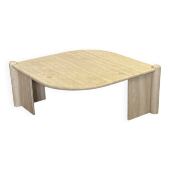 Table basse vintage en marbre travertin en forme d'œil, années 1980, France