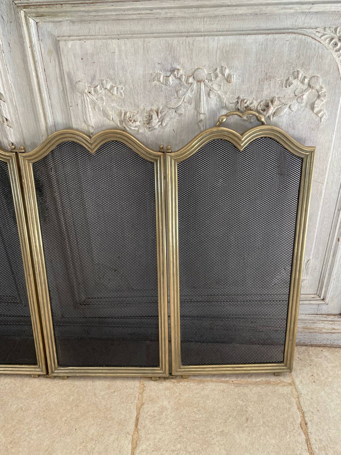 Italian brass fire screen with 4 panels