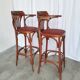 Set of 2 Vintage Bar Chairs: Red Leather Seat, High Pub Stools