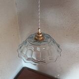 Suspension vintage en verre ciselé bleuté