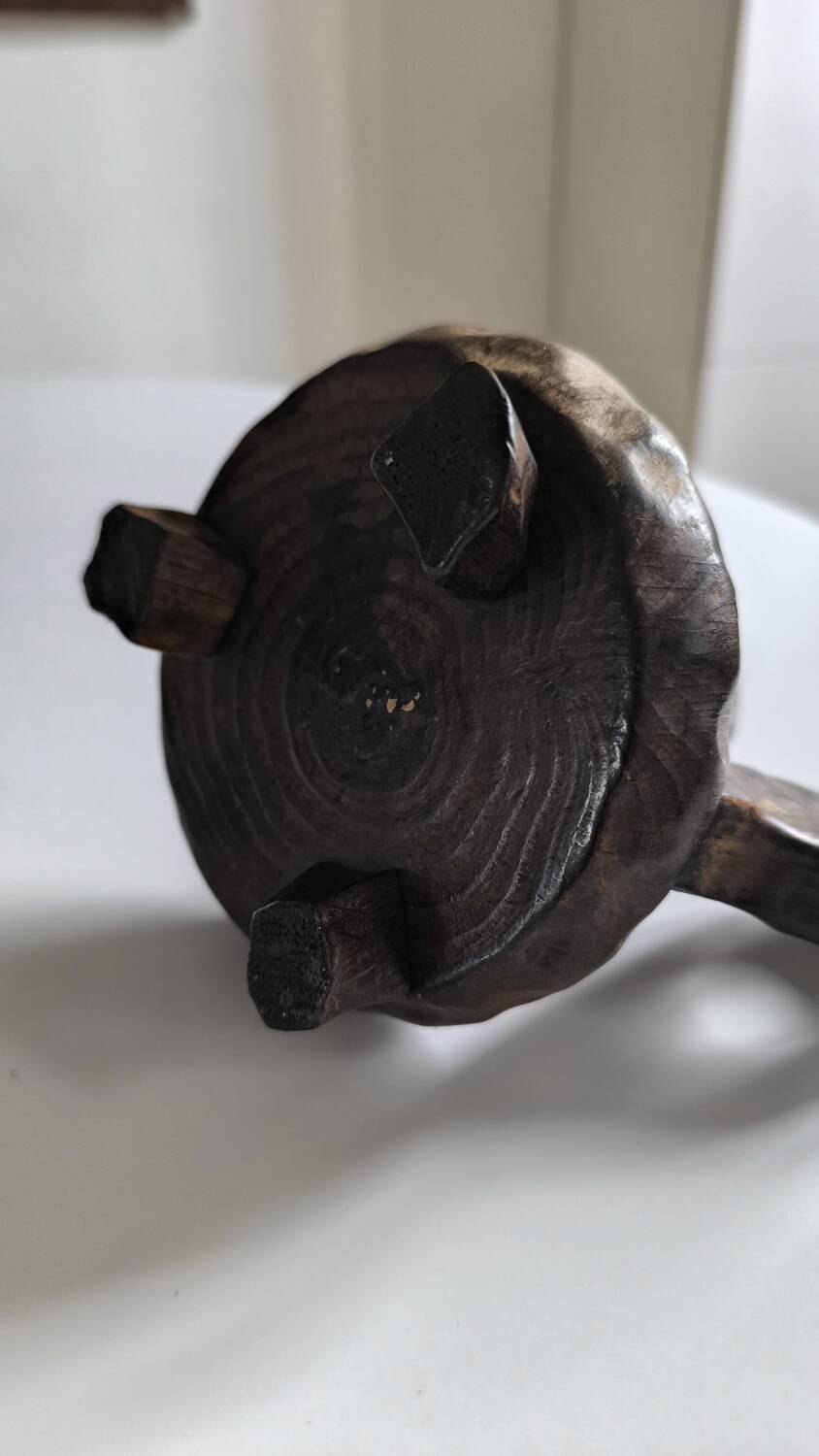 Brutalist wooden candle holder 1960