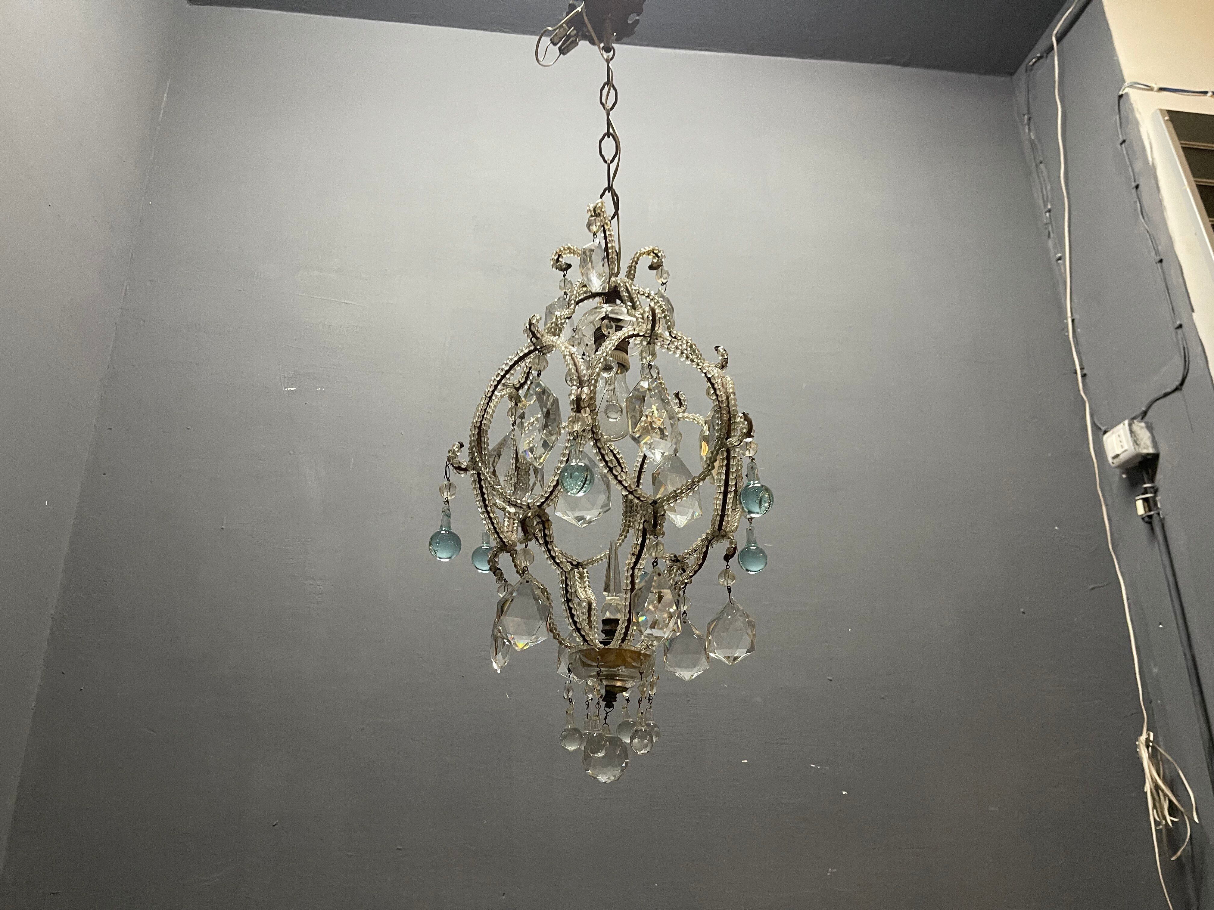 Vintage Crystal Beaded Pendant Light with Murano Glass Drops, Italy