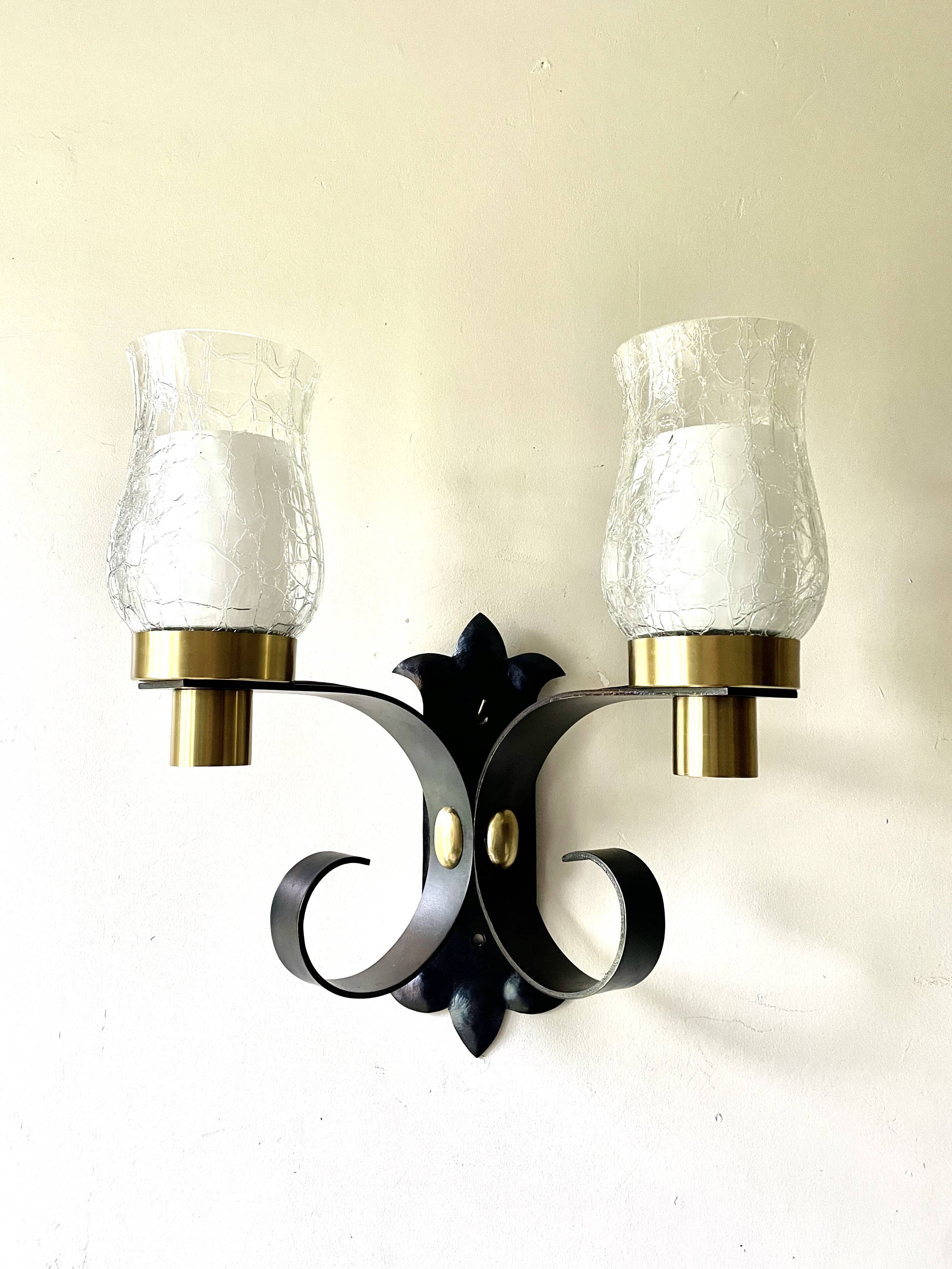 Large brutalist wall light by Jean Perzel