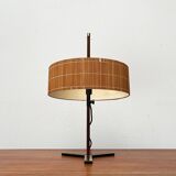 Minimalist tripod table lamp in teak, mid-century German style by Kaiser Leuchten, 1960s.
