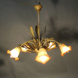 Chandelier leaf décor with 5 tulips of light