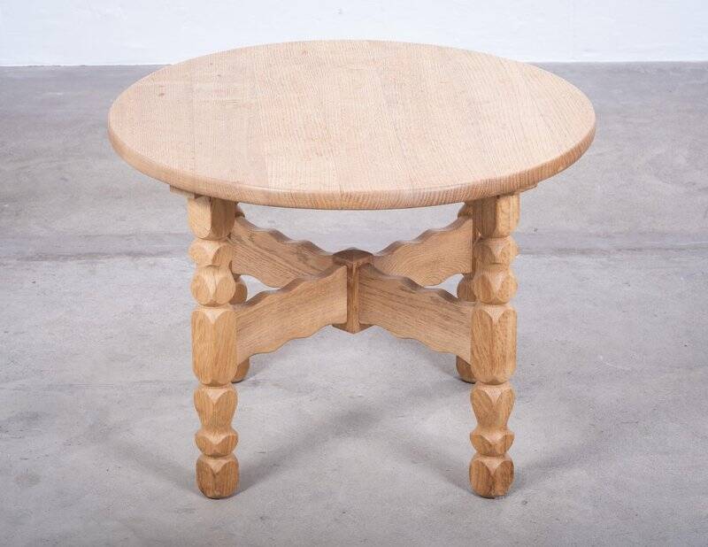 Round Oak Coffee Table attributed to Henning Kjærnulf, Denmark, 1960s
