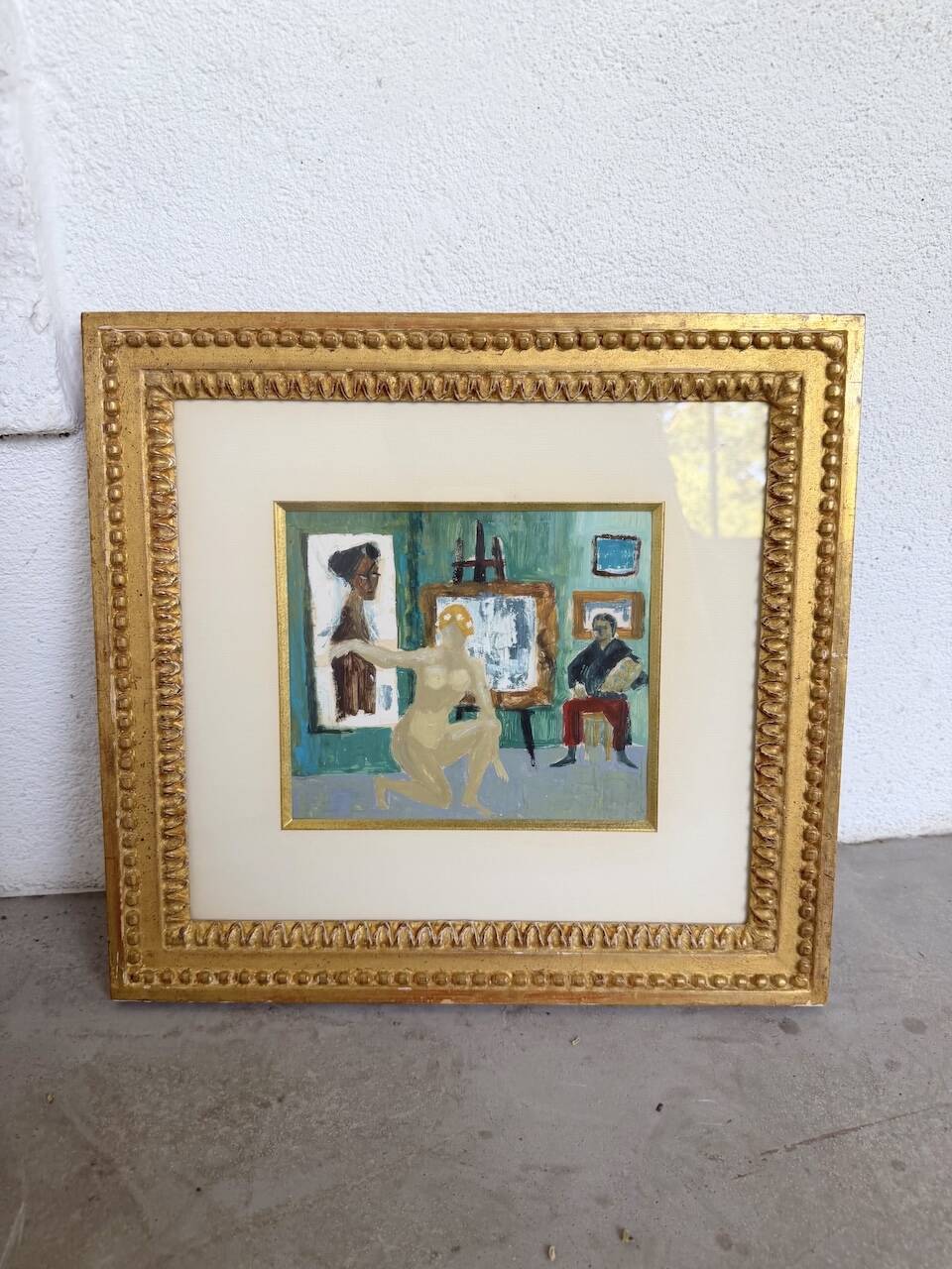 Framed nude oil painting