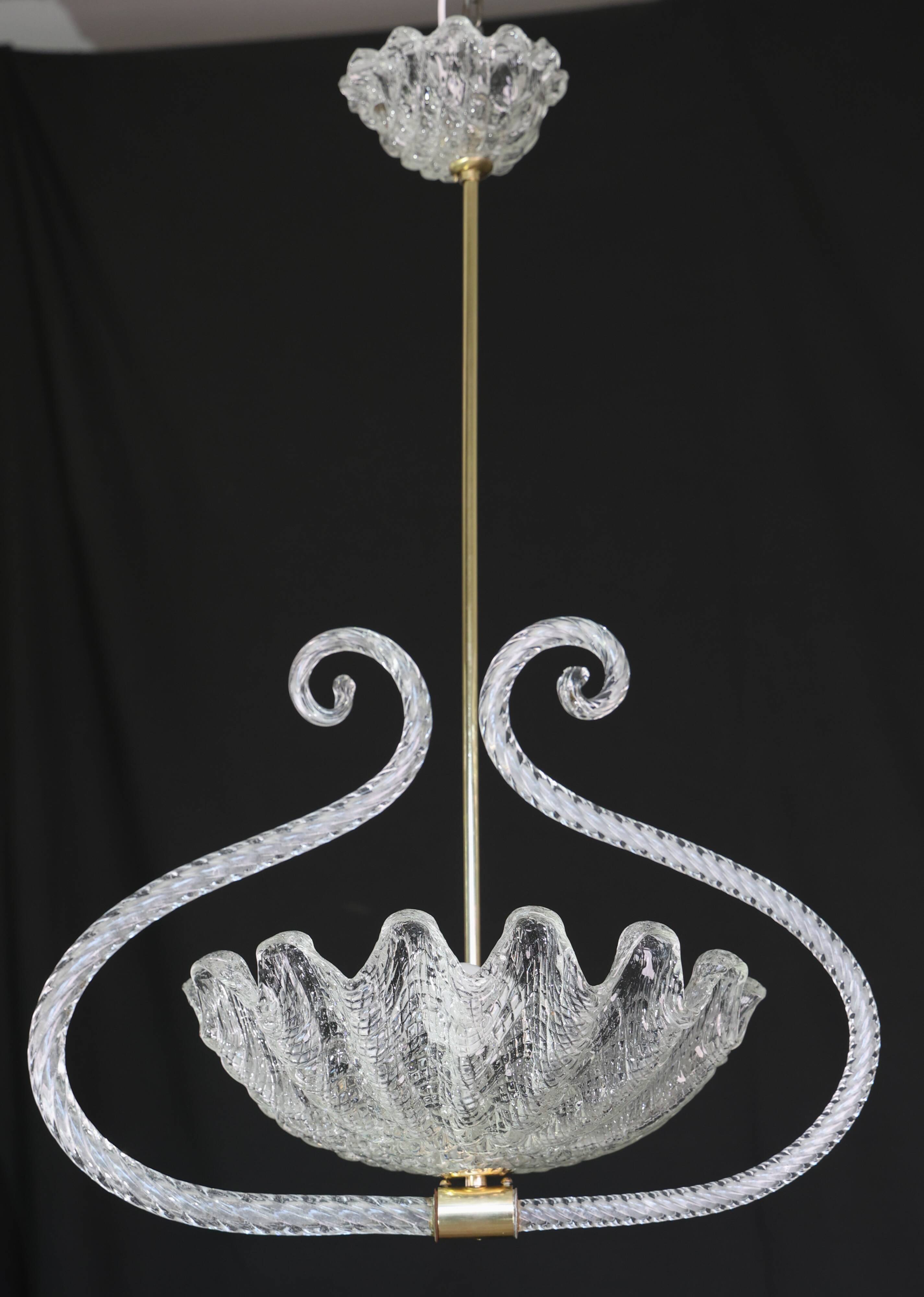 Charming Art Deco Pendant Chandelier by Ercole Barovier, 1940s
