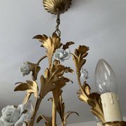 Italian cage chandelier golden leaves and porcelain flowers