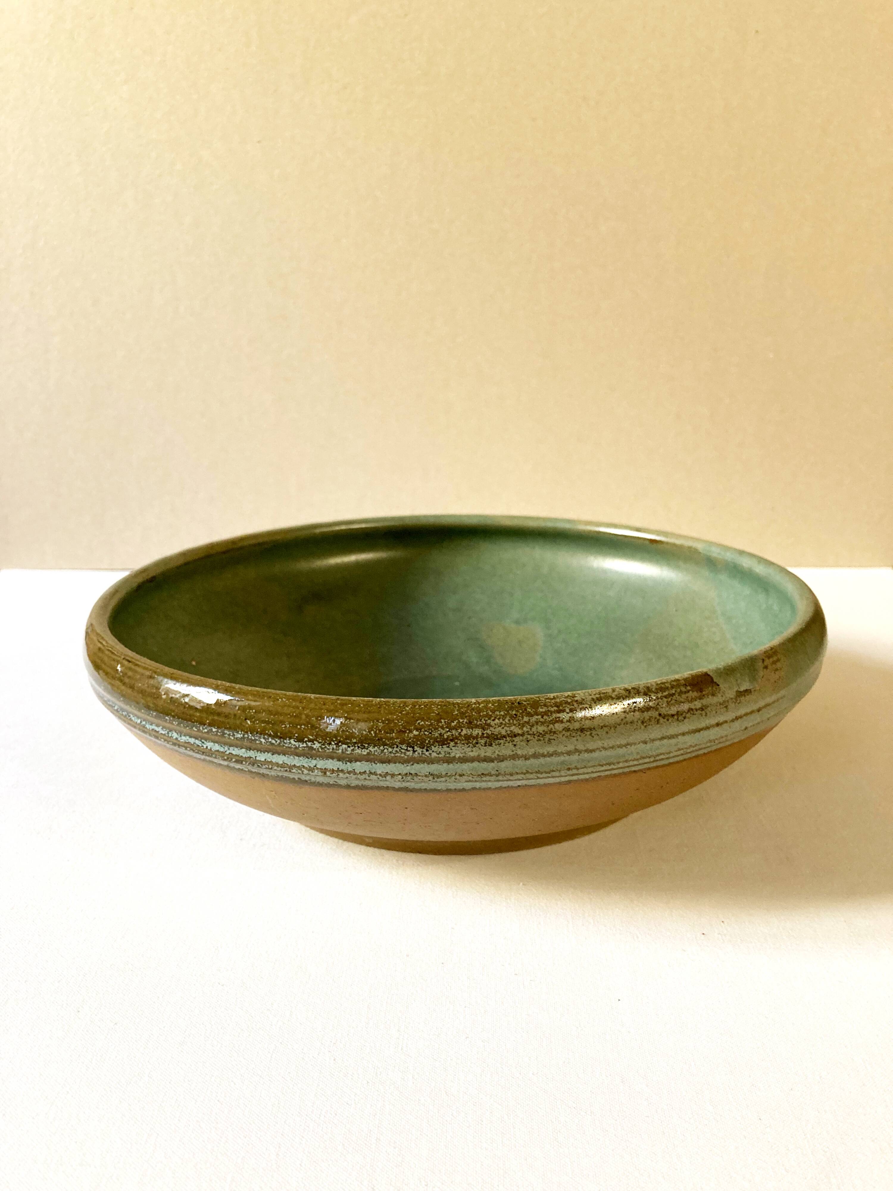 Enamelled stoneware dish / salad bowl signed