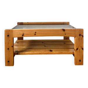 Table basse pin et verre