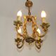 French Vintage Bronze Art Nouveau Style 4 Light 4 Sided Cage Chandelier