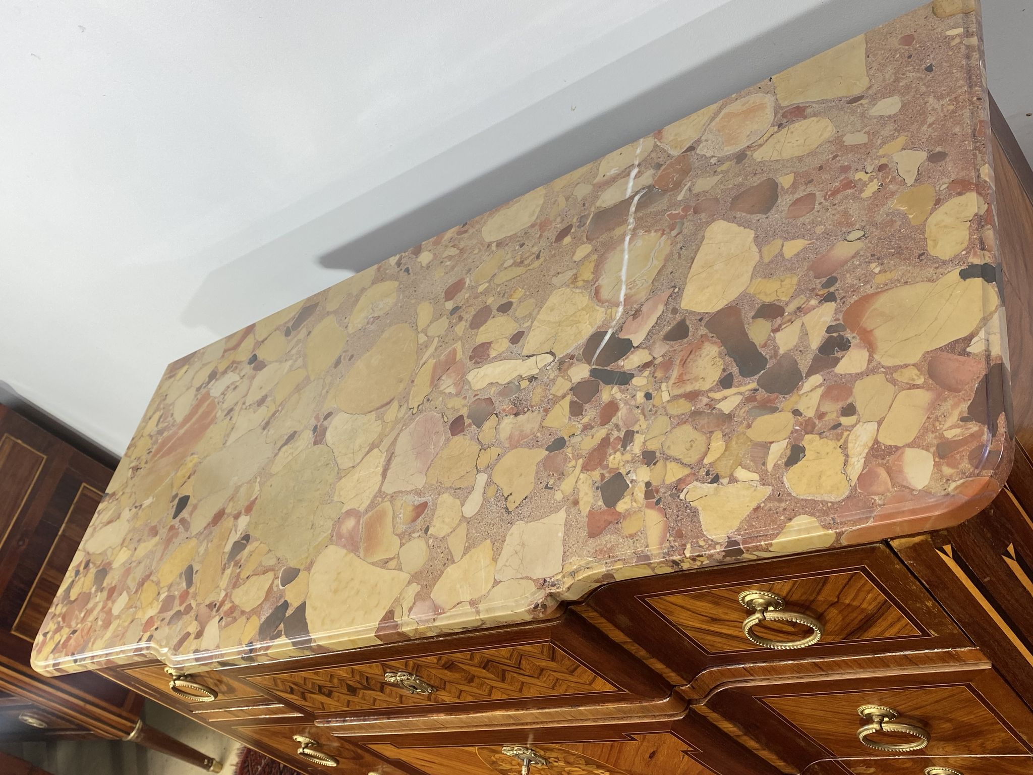 Chest of drawers Transition Style Louis XV marquetry and bronze